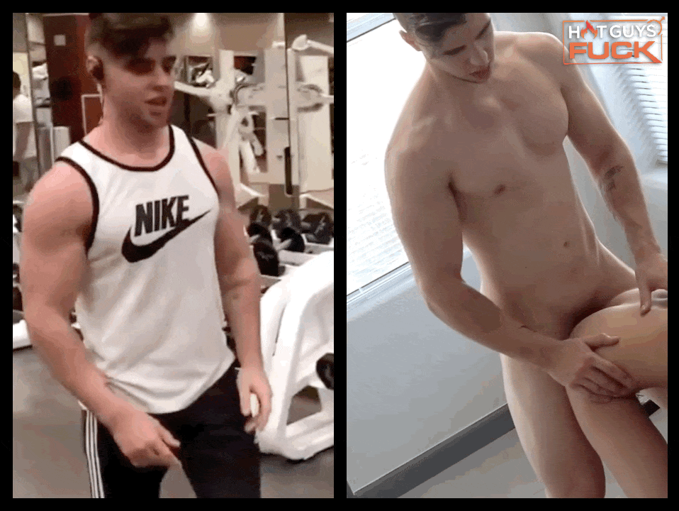Muscle stud Kellan Hartmann giving his dick a workout